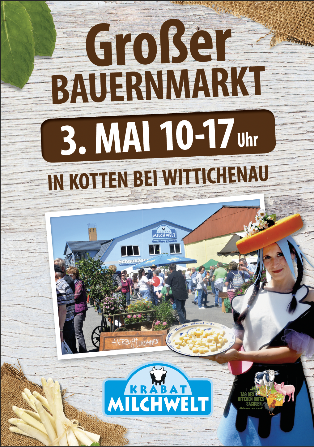 Plakat – Bauernmarkt 2026 Mai Flyer Bauernmarkt am 03. Mai 2026 in der Krabat Milchwelt
